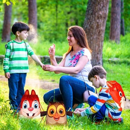 Miniatura 6 de Hillban 16 bolsas de animales con cordón para niños, mochila con cordón para fiestas de niños, con oreja, para cumpleaños de safari (estilo bosque)