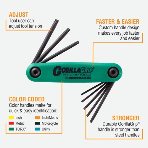 Miniatura 2 de Bondhus 12632 GorillaGrip, juego de 8 llaves plegables estrella, tamaños T6-T25