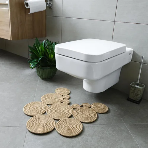 Miniatura 7 de Alfombra de baño bohemia de yute Alfombra de inodoro lavable hecha a mano Alfombra de baño moderna Decoración de baño bohemia tejida de doble