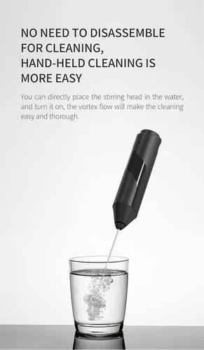 Miniatura 6 de Potente espumador de leche para café, mezclador de bebidas rápido de mano con batidor de acero inoxidable, agitador de mano a pilas - negro