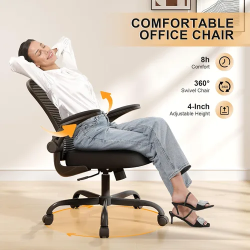 Miniatura 4 de Silla de oficina, sillas de escritorio ergonómicas de 330 libras de capacidad, silla de computadora de malla con respaldo alto con reposabrazos Negro