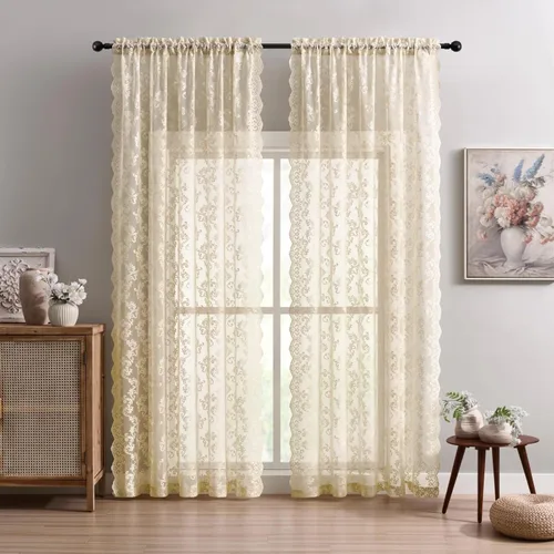 Miniatura 30 de Cortinas de encaje transparentes FOLKSIDE de 72 pulgadas de largo, juego de 2 cortinas florales victorianas de paisley para sala de estar, recámara