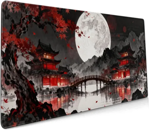 Miniatura 18 de Alfombrilla de mouse para juegos de acuarela japonesa negra y blanca con flor de cerezo de 35.4 x 15.7 pulgadas, XXL extendida, alfombrilla de mouse