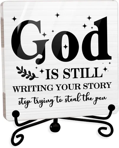 Miniatura 59 de Decoración Inspiradora Cristiana para Escritorio, Letrero "Dios Todavía Está Escribiendo Tu Historia", Decoración de Escritorio para Oficina, Hogar