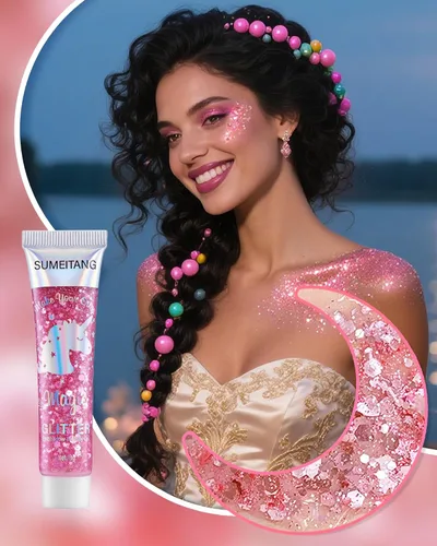 Miniatura 4 de Gel con purpurina para la cara y el cuerpo, 6 colores, con lentejuelas gruesas holográficas, pintura para fiestas, cantantes, conciertos, festivales