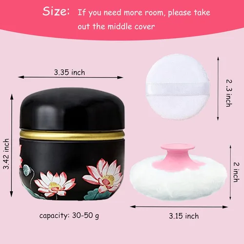 Miniatura 2 de Polvo Corporal y Aplicador de Polvo para Polvo de Aspersión, Polvo para Mujeres y Estuche de Polvo para Baño y Viaje (Lótus)