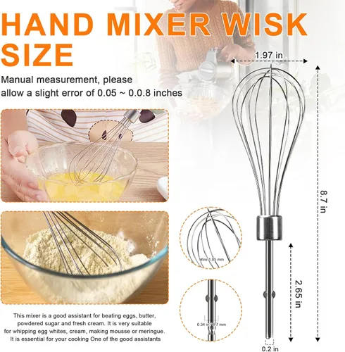 Miniatura 5 de Batidores de mano accesorios para batidor Kitchenaid, batidor, gancho de masa, varilla de mezcla, mezcladores de mano de acero inoxidable