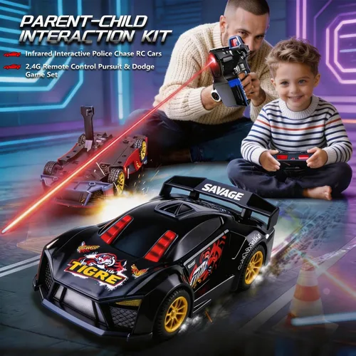 Miniatura 5 de Coche de deriva RC 3 en 1: juego de batalla para 2 jugadores deportivos/carreras con pistola infrarroja, efectos de disparo y giro, tiempo de juego
