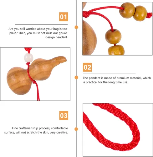 Miniatura 6 de FOMIYES Accesorios colgantes para espejo de coche, llavero chino de calabaza de madera de Feng Shui, llavero de calabaza Wu Hulu, llavero