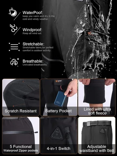 Miniatura 4 de Pantalones térmicos con batería de 20000 mAh, pantalones eléctricos para senderismo para nieve, pantalones de invierno Softshell para exteriores