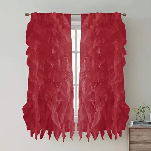 Miniatura 26 de Sweet Home Collection Paquete de 2 Paneles de Ventana Cortinas de Gasa Transparente con Volantes Verticales en Cascada Gris