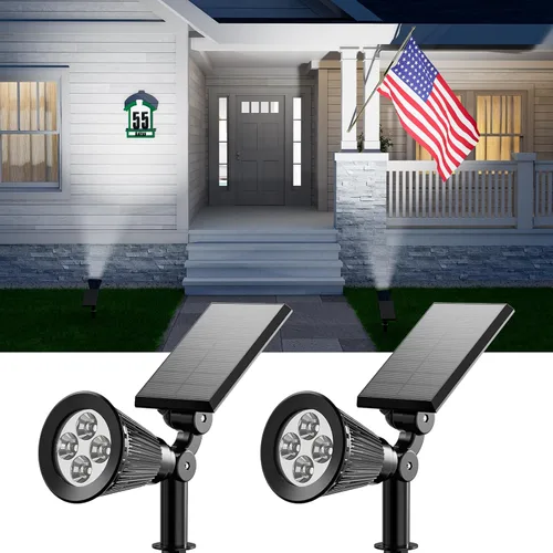 Paquete de 2 Focos Solares para Exteriores Impermeables para Bandera, Árbol, Estatua, Letrero de Números, Maceta, Lámpara LED Brillante para Blanco