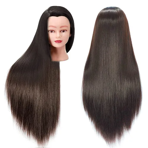 FABA Cabeza de maniquí con pelo #4 marrón 26-28 pulgadas cabezas de maniquí de pelo para maquillaje, cabeza de muñeca de peluquería trenzada para