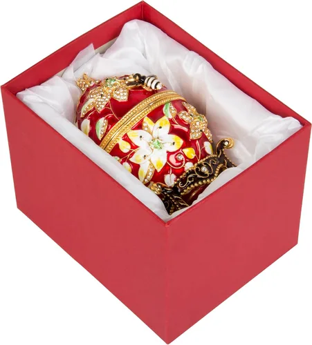 Miniatura 6 de QIFU Huevo de Pascua: Extra grande de 7 pulgadas, pintado a mano, esmaltado decorativo con bisagras, joyero, regalo único para decoración y Rojo