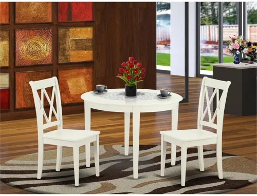 Miniatura 2 de East West Furniture BOCL3-LWH-W - Juego de muebles de comedor de 3 piezas que contiene una mesa de comedor redonda y 2 sillas de asiento de madera