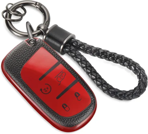 Miniatura 15 de para llavero de Cadillac con funda de TPU con superficie granulada y cuerda trenzada metálica, funda de llavero mejorada para 2020 en adelante CT4