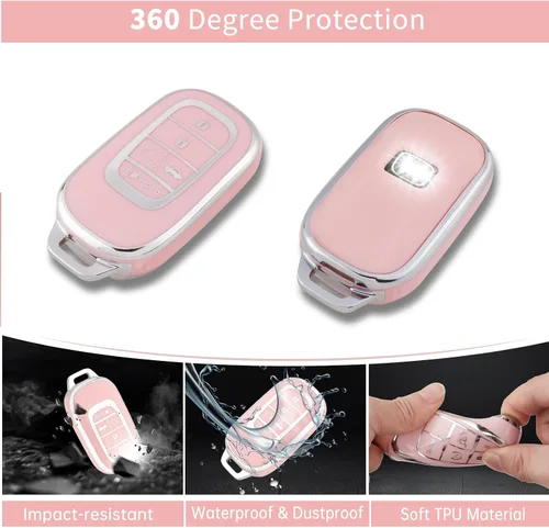 Miniatura 3 de Pangpai Funda de Llavero Rosa para Honda, Protección de Funda de Llave de TPU Suave con Llavero Brillante Compatible con Honda Accord Civic CRV