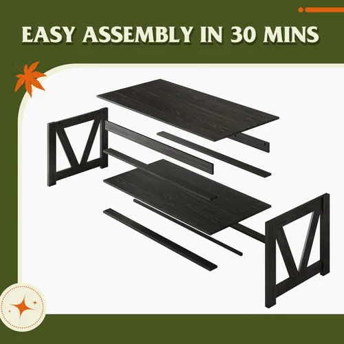Miniatura 8 de WLIVE Mesa de Centro, Mesa de Centro Estilo Granja de 43" con Estante de Almacenamiento y Soporte Resistente en Forma de V, Mesa Central de Madera
