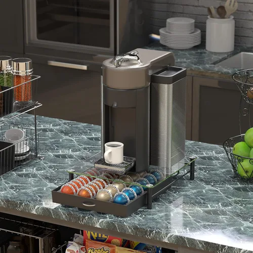 Miniatura 2 de Deco Brothers cajón de almacenamiento con soporte para cápsulas Nespresso vidrio templado, VertuoLine Negro