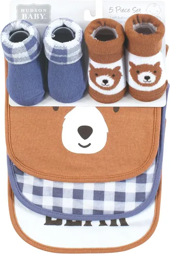 Miniatura 56 de Hudson Baby Conjunto de babero y calcetines unisex de algodón para bebé