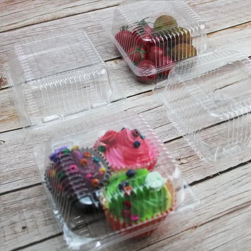 Miniatura 7 de Recipientes de alimentos cuadrados transparentes con bisagras, 50 recipientes para rebanadas de pastel, bandeja desechable para llevar, 5.3 x 4.7 x