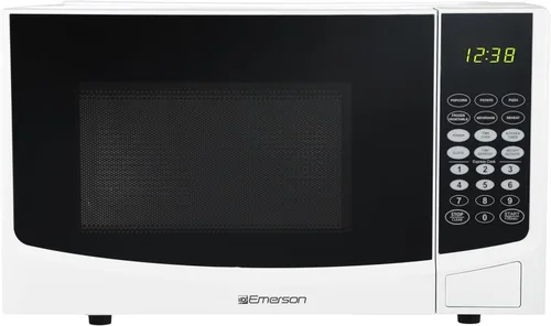 Emerson Horno microondas compacto de 0.9 pies cúbicos con control táctil, pantalla LED, 900 W, 6 menús automáticos con plato giratorio de vidrio