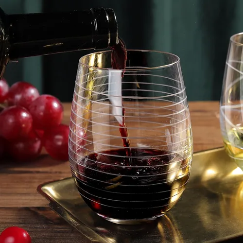 Miniatura 3 de Joeyan Copas de vino sin tallo sopladas a mano y grabadas con patrón de rayas de puntos para vino tinto, vasos grandes tallados para beber copas