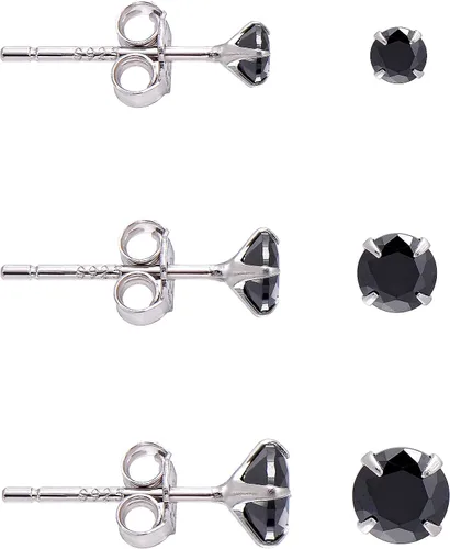 Miniatura 10 de Pendientes de plata de ley con circonita cúbica negra para mujer y hombre