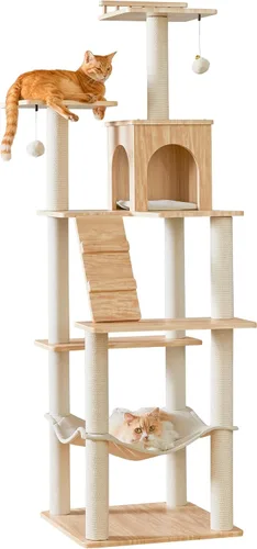Miniatura 10 de Árbol moderno para gatos de 64 pulgadas, torre para gatos de interior con varios niveles, con 7 postes rascadores completamente envueltos, 2 Marrón