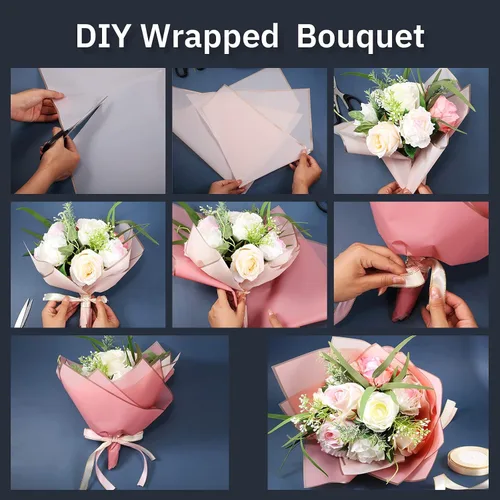 Miniatura 4 de Tenare Juego de papel de regalo de flores y cinta, 36 hojas de papel de regalo de ramo con cinta de satén de doble cara de 50 yardas para regalo