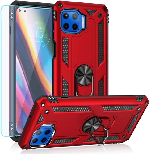 Miniatura 8 de Motorola One 5G Funda para teléfono celular, funda protectora híbrida de policarbonato duro suave TPU a prueba de golpes, soporte de anillo