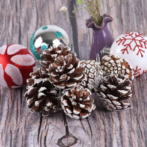 Miniatura 5 de Yahpetes 24 conos de pino de Navidad de 1.96 pulgadas con punta de nieve natural, decoraciones de piñas rústicas de Navidad para decoración y diseño