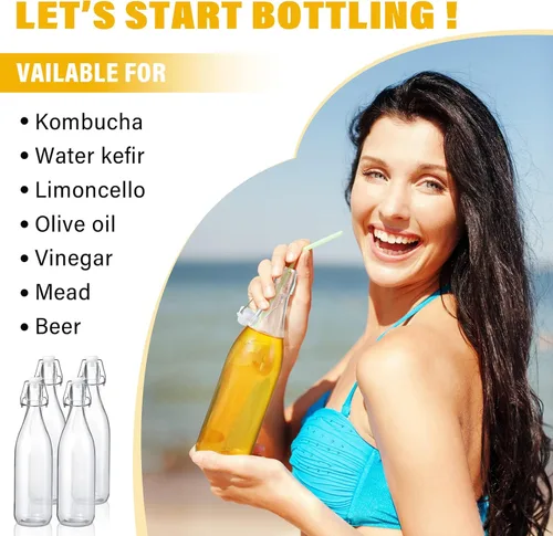 Miniatura 4 de Aoriher 12 botellas de vidrio con tapa oscilante de 25 onzas, botellas de vidrio de 25.4 fl oz con tapas blancas para elaboración casera, kombucha
