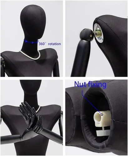 Miniatura 8 de Adjustable Black Female Mannequin Dress Form, 65.7-87.4 inch, Detachable Arms & Head, Size S/Small, Perfect for Jewelry Display & Fashion Retail