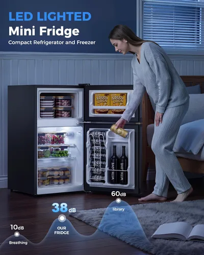 Miniatura 5 de Tehanld - Refrigerador de doble puerta con congelador, 3.55 pies cúbicos, refrigerador pequeño con congelador, 7 ajustes de temperatura ajustable