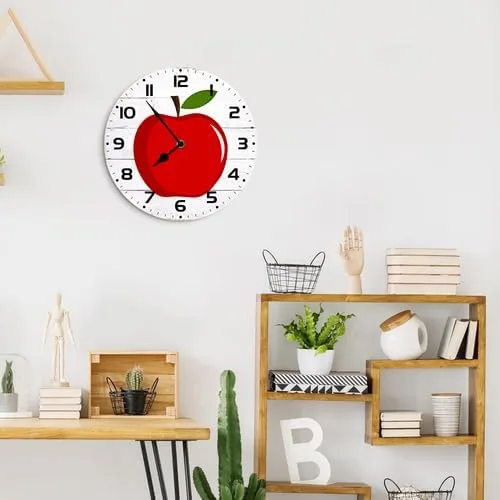 Miniatura 7 de Reloj de pared para decoración de Apple, 10 pulgadas, silencioso, sin tictac, decoración de aula para el hogar, reloj de pared de regreso a clases