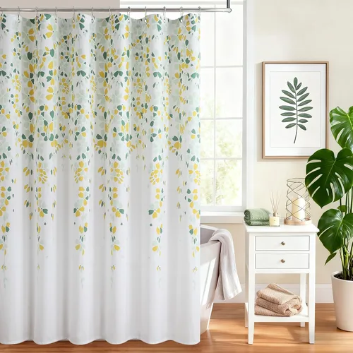 Miniatura 14 de Cortina de ducha de tela de piña, color marrón salvia, beige, cortina de ducha rústica con piñas de pino y hojas verdes, cortinas de baño