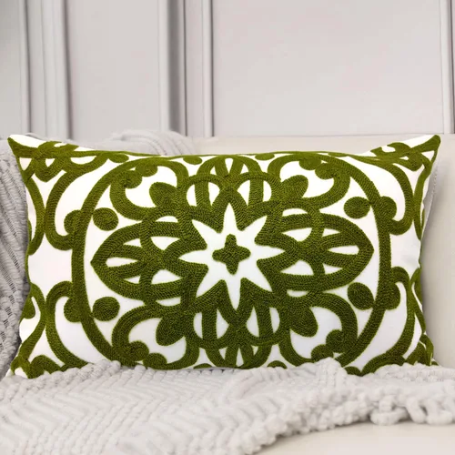 Miniatura 2 de Alysheer - Funda de almohada lumbar decorativa bordada 12" x 20", patrón de bordado clásico Boho Mandala, funda de cojín rectangular de algodón