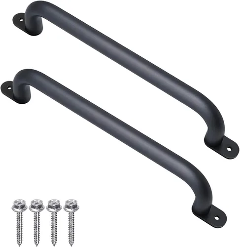 Juego de 2 manijas de seguridad negras de 17 pulgadas para patio de recreo, asas de juego de metal para exteriores, juego de columpios, riel de