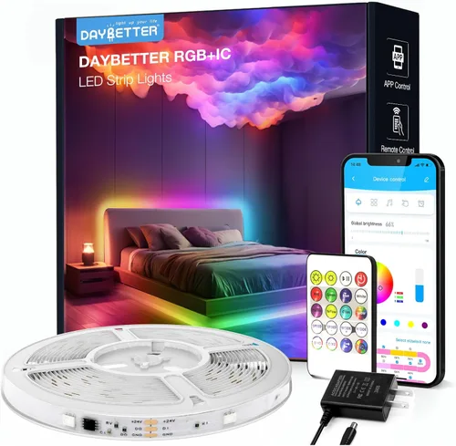 DAYBETTER Tiras de Luces LED IC Inteligentes, Luces LED BGRIC para Dormitorio, DIY Múltiples Colores en Una Línea, Control por Aplicación, Tiras de