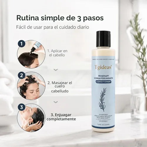Miniatura 8 de Tgideas Acondicionador capilar de romero para mujeres y hombres, acondicionador desenredante e hidratante con infusión de queratina hidrolizada