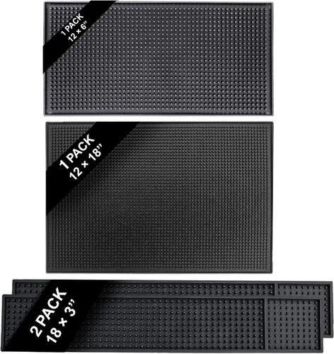 Miniatura 9 de Tapetes de barra para encimera de 18 x 3 pulgadas, tapetes de goma negra para barman, tapete de goteo de servicio de bar, bar en casa, tapete