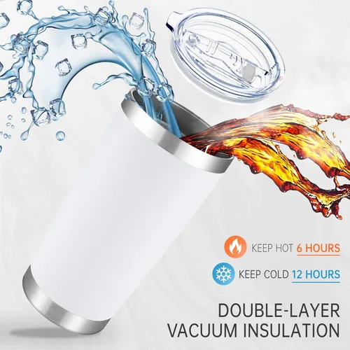 Miniatura 2 de Vasos de 20 onzas de acero inoxidable a granel con tapa, doble pared aislada al vacío, taza de café de 20 onzas con recubrimiento en polvo