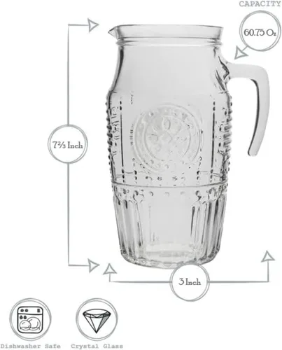 Miniatura 2 de Bormioli Rocco Jarra romántica y elegante de cristal floral, 60.75 onzas, fabricada en Italia.