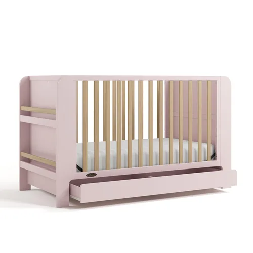 Graco Read-with-Me - Cuna convertible 4 en 1 con cajón (Rosa con madera flotante) - Certificado GREENGUARD Gold. Se convierte en cama infantil, cama