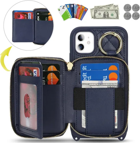 Miniatura 2 de Funda Cartera Bandolera para iPhone 11, Cuero PU Cremallera Bolso Cartera Funda Plegable con Tapa, Funda Folio con Soporte con Ranuras para Tarjetas