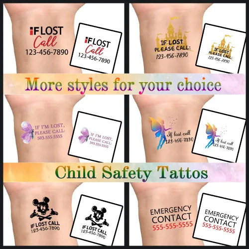 Miniatura 4 de Tatuajes falsos temporales personalizados con número de teléfono – Tatuaje temporal impermeable para niños, adhesivo de tatuaje falso duradero