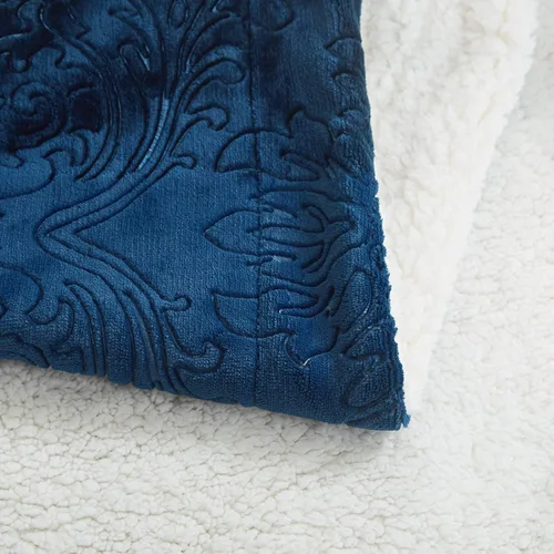 Miniatura 7 de Tache - Manta de sherpa azul, 50 x 60 pulgadas, en relieve, súper suave, cálida, acogedora, esponjosa, color azul oscuro, franela de microforro