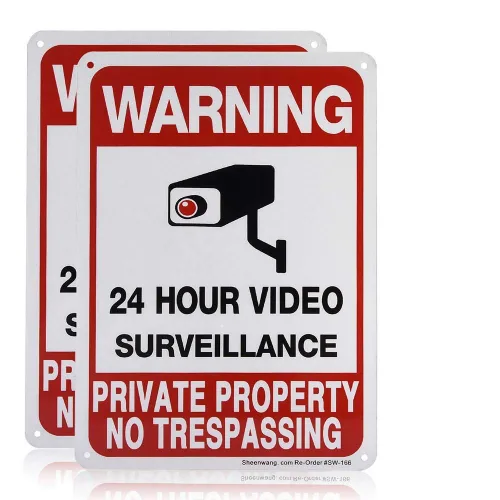 Sheenwang Paquete de 2 letreros de propiedad privada sin tropiezos, letreros de videovigilancia para exteriores, impresión UV, aluminio libre de