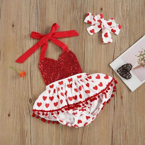 Miniatura 6 de Conjunto de 2 piezas para bebé recién nacida, con volantes, con diadema, para cumpleaños, verano, otoño